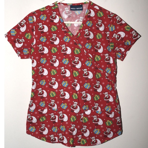 Santa Claus and presents scrub top - Picture 1 of 7